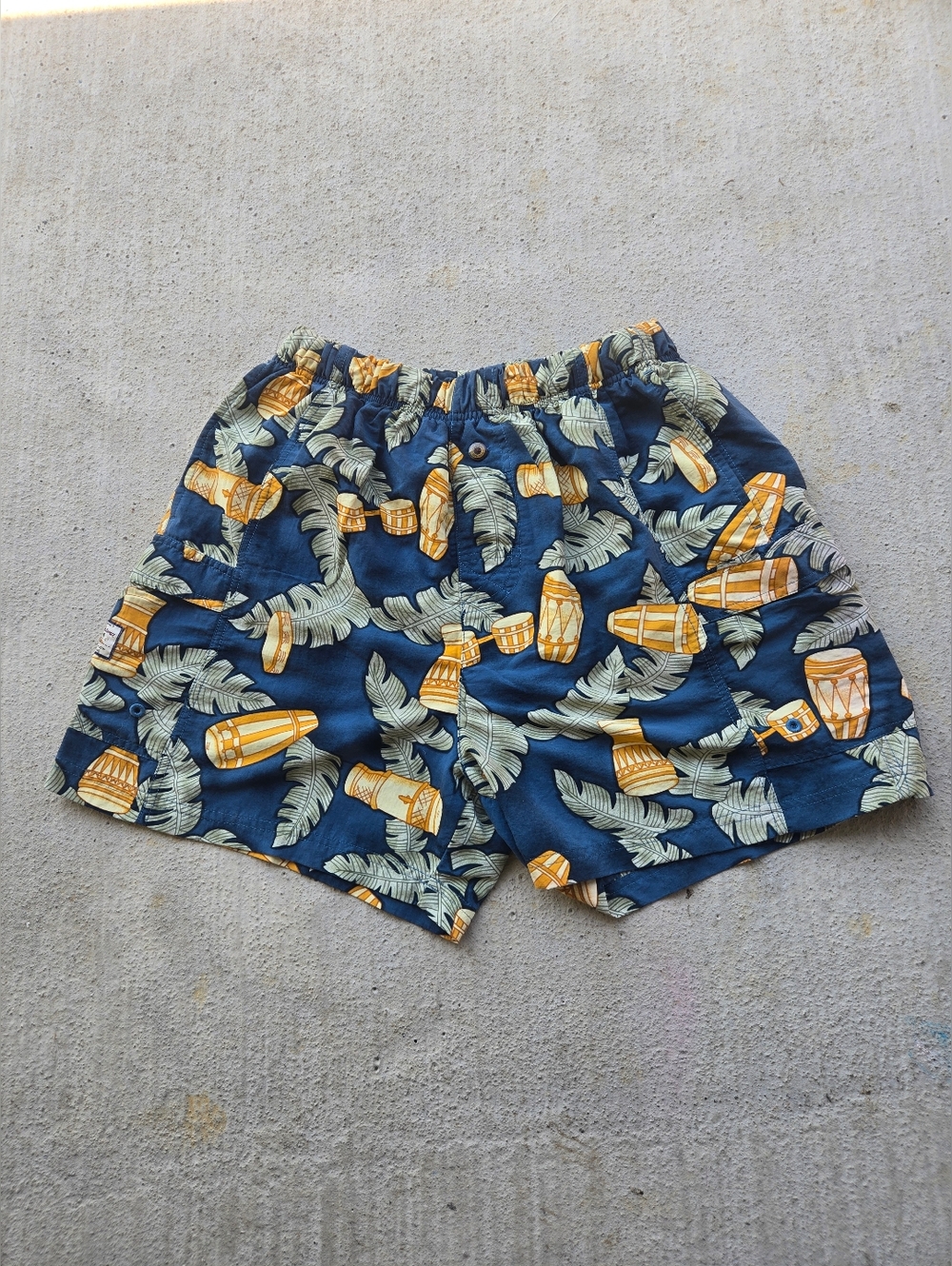 Tommy Bahama Navy Blue Tropical Drum Print Swim Trunks